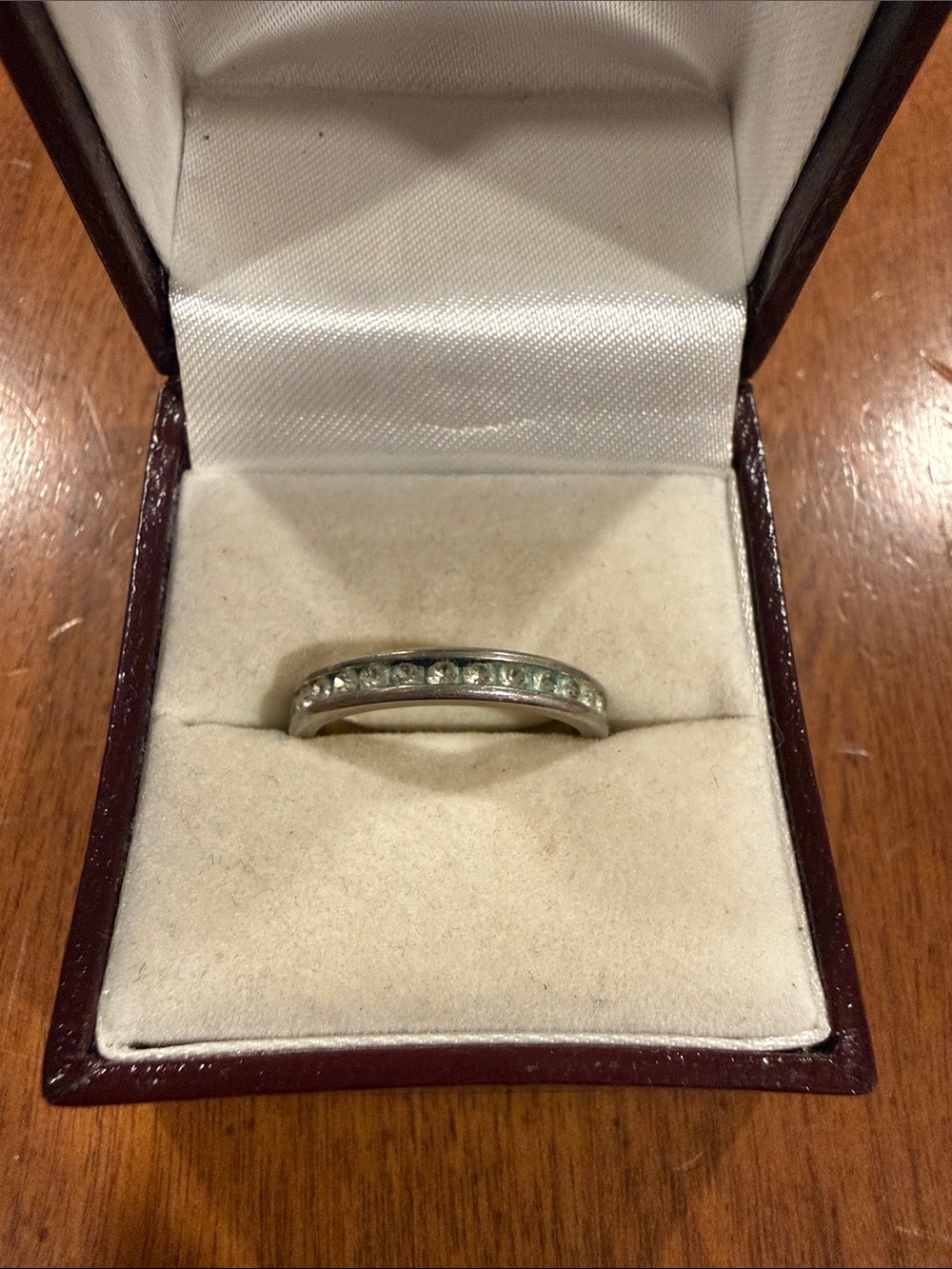 Vintage Silver-Tone Clear Gemstone Eternity Band Size 6.5